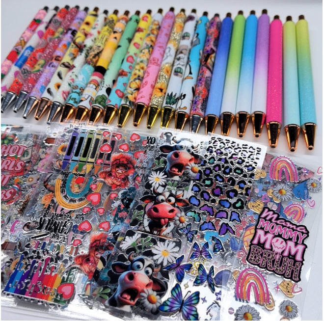 Wholesale Random Pen Stickers 20/50/100pcs UV DTF Wraps & Cartoon Random Styles Pen&Bookmark Stickers for Crafts Wraps